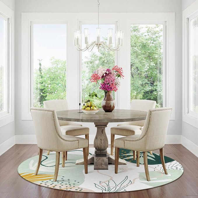Lahome Green Washable Round Rug - 6Ft Round Area Rug - Image 5
