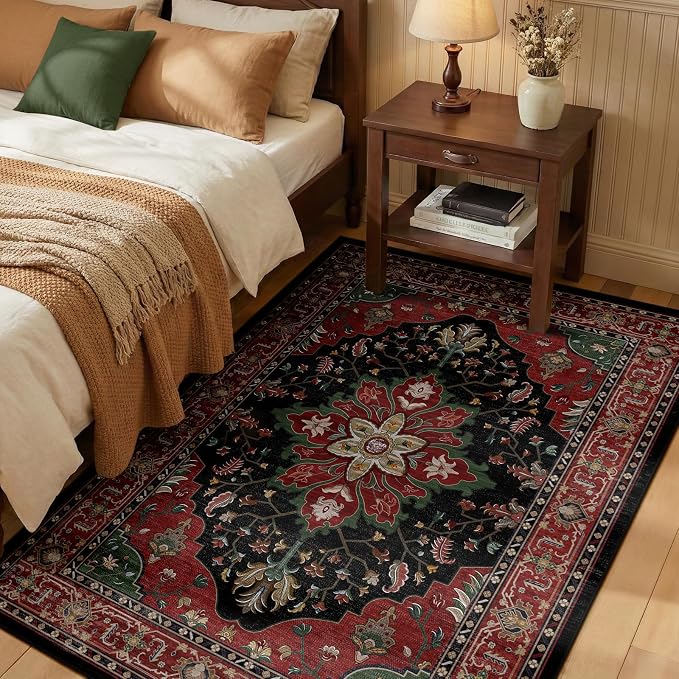 RELEANY Area Rugs 3'x4' Washable Non-Slip, Floral Vintage Distress Medallion by RELEANY
