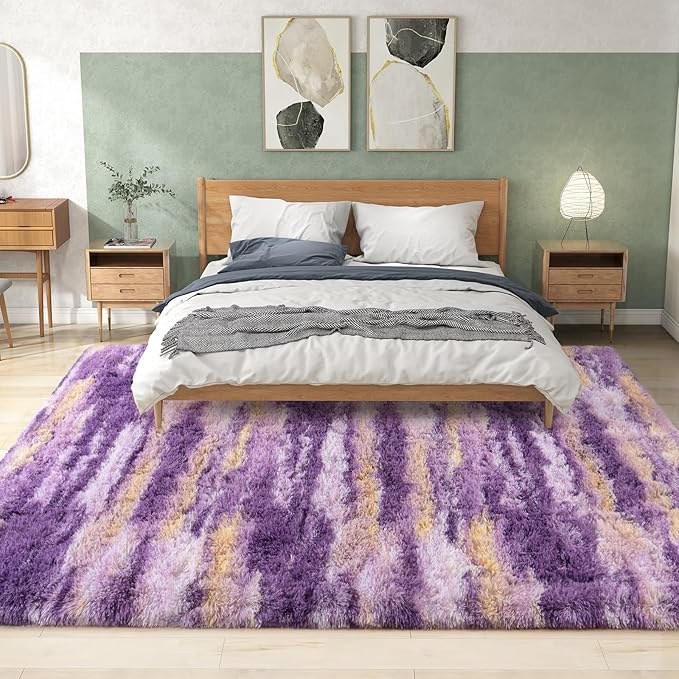 Shag Rugs for Living Room 6x9, Ultra Soft Abstract Purple Big Fuzzy Rugs for - Image 2