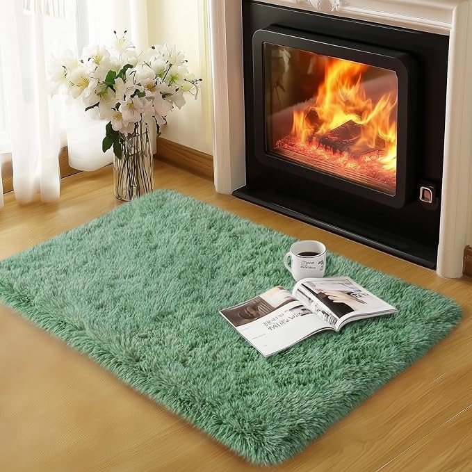 qulint Sage Green Rug for Bedroom, 2x3 Fluffy Area Rugs for Living Room Shag by QULINT