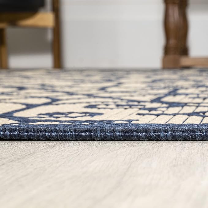 JONATHAN Y Vintage Filigree Indoor Outdoor Area Rug 3X5 Navy/Beige, Madrid - Image 6
