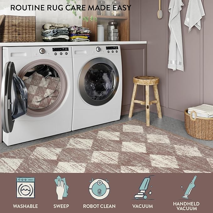 Lahome Checkered Bathroom Rug 2x3 Beige, Non Slip Washable Door Kitchen Mat - Image 4