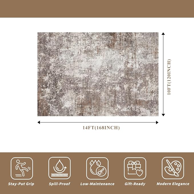 Large Washable Living Room Rug 10x14 – Modern Neutral Abstract Area Rug - Image 2
