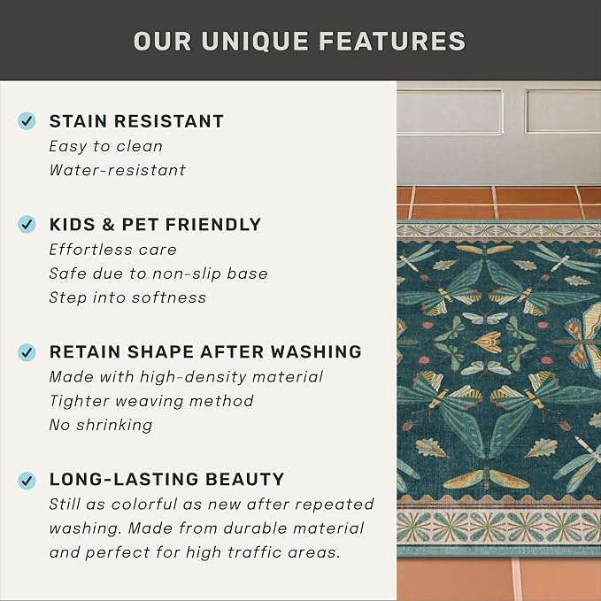 Hazo Haus 2x10 Hallway Runner Rug, Washable Foldable Green Boho Carpet - Image 6