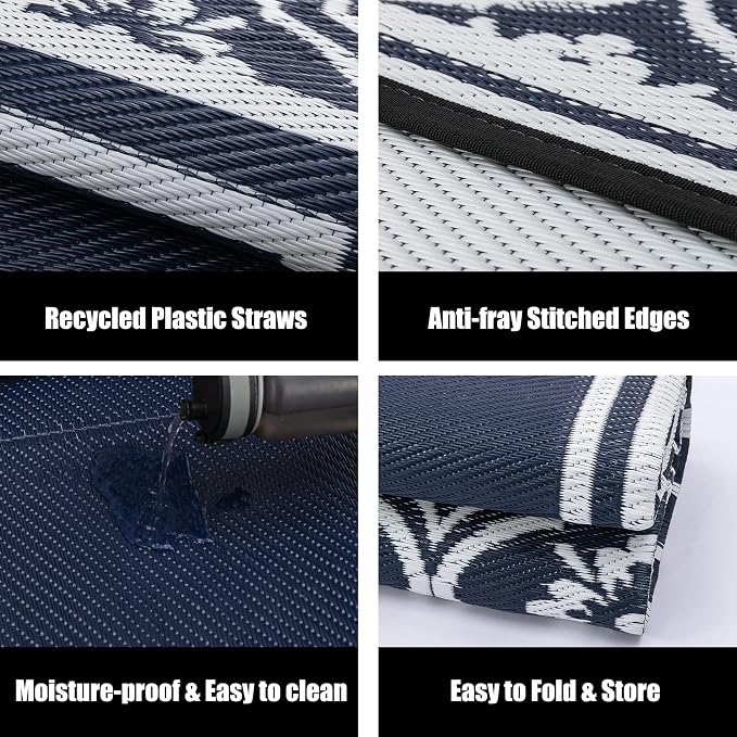 HUGEAR Plastic Outdoor Rug 6'x9' Waterproof Camping Carpet Outside Reversible - Image 6
