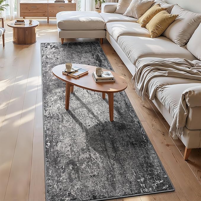3x8 Black Rug Runners for Hallways Kitchen Runner Rug Non Slip Washable Black by OmpaaHomeDecor