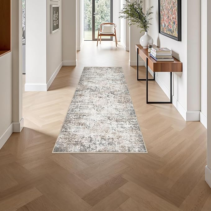 2'x5'Runner Rug Washable Rug: Modern Abstract Soft Thin Runner Rug Brown Grey - Image 4