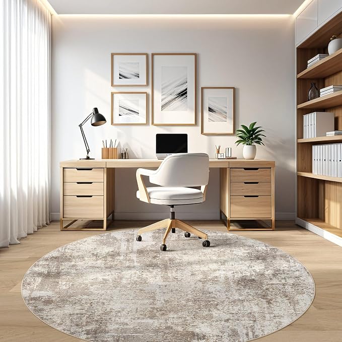 5ft Round Rug Living Room Rugs: 5x5 Washable Circle Abstract Modern Soft Stain - Image 7