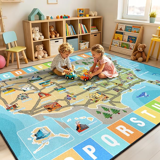 Car Rug Play Mat 5x7 ft, Race Track Map Road Rug - Image 6
