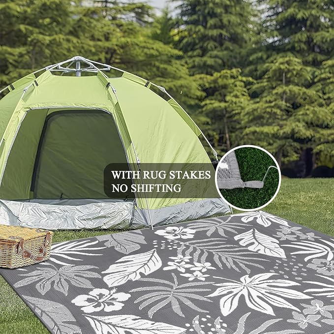 Pauwer Waterproof Outdoor Rug 9x12, Reversible Plastic Straw Patio Camping Rug - Image 6