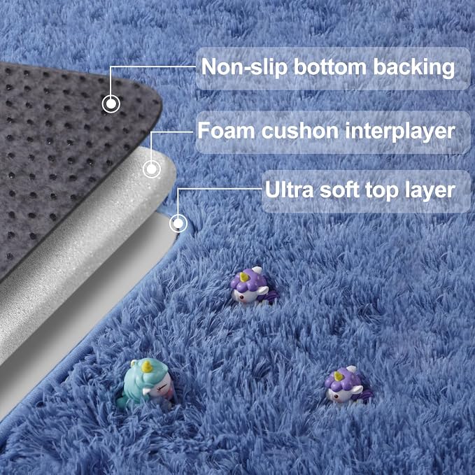 qulint 4x6 Rug for Bedroom, Fluffy Small Blue Carpet for Living Room Soft Shag - Image 6