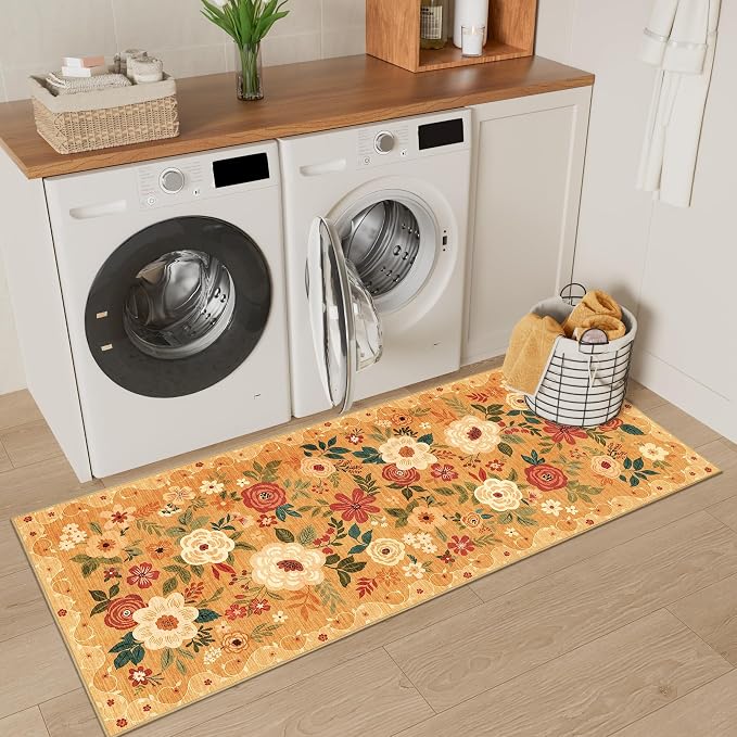 DUKINO 2x5 Runner Rug for Hallway, Washable Kitchen Floral Runner Rug - Image 6