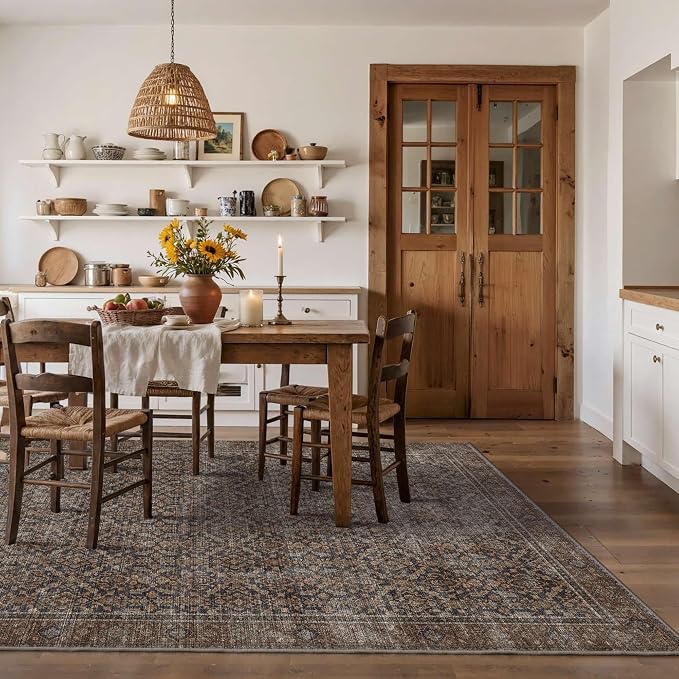 Latte&Fog 6x9 Area Rugs for Living Room, Large Vintage Taupe Brown Washable Rug - Image 4