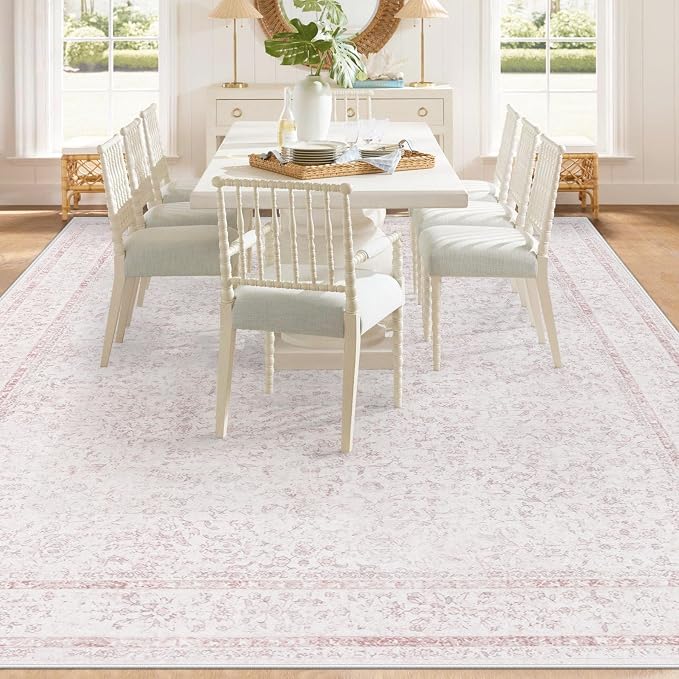 8x10 Area Rugs for Living Room: Washable Large Vintage Floral Rug Low Pile - Image 3