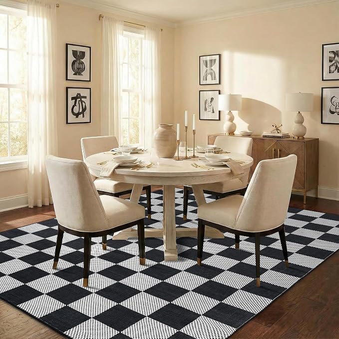 GarveeHome Checkered Dark 6x9 Area Rugs Geometric Diamond Dot Modern Soft - Image 3