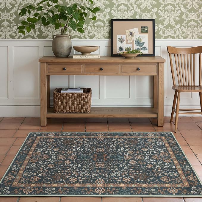 jinchan Zenith Floral 3x5 Area Rug Machine Washable Soft Low-Pile Non-Slip by JINCHAN