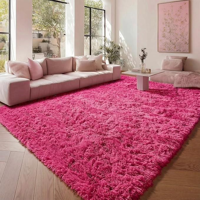 ONASAR Hot Pink Rugs for Living Room Bedroom, Fluffy 5x8 Bedside Area Rug by ONASAR