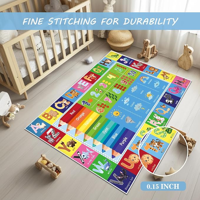 ABC Educational Area Rug for Kids Playroom, Non Slip Washable Classroom Rug - Image 4