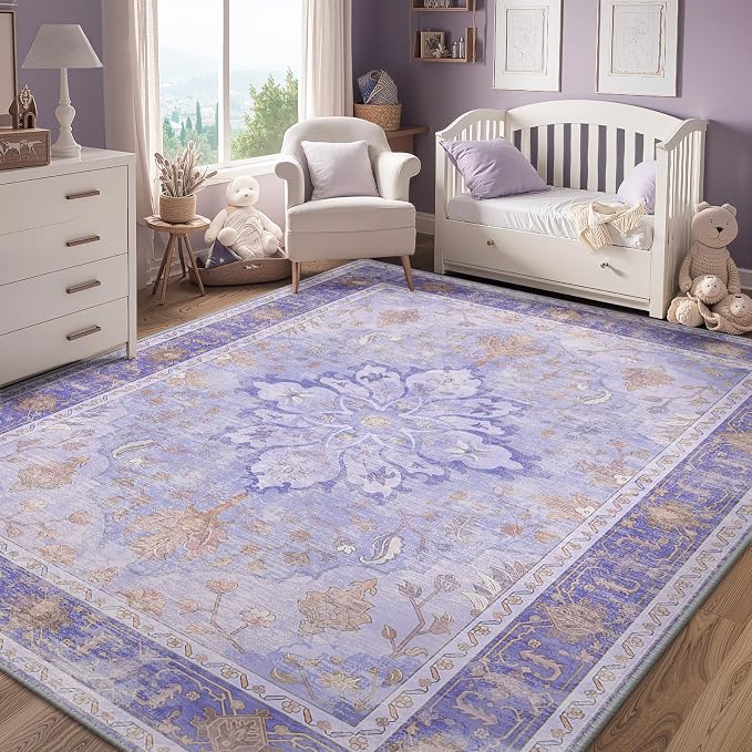 RELEANY Area Rugs 8'x10' Washable Non-Slip, Floral Vintage Distress Medallion - Image 3