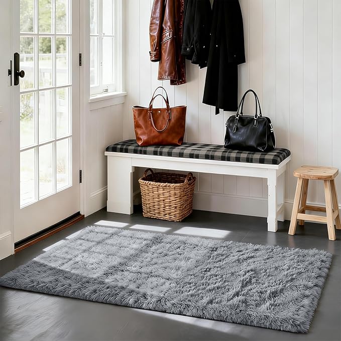 Soft Runner Rugs for Bedroom, Light Grey 2x6 Area Rugs Fluffy Rug Shag Area Rug - Image 3