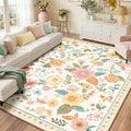 RELEANY Floral 9x12 Area Rugs Washable Print Boho Cute Carpet Non Slip Flower by RELEANY