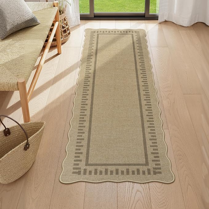 LIVEBOX Scalloped Washable 2x6 Runner Rug, Easy Jute Outdoor Rug Kitchen Tan - Image 9