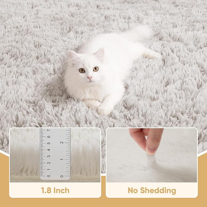 Area Rug for Living Room Bedroom: 9x12 White Soft Fluffy Shag Upgrade Non-Slip - Image 5