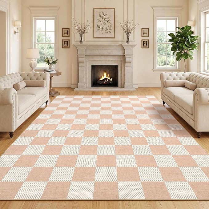 GarveeHome Checkered Blush Beige Neutral 8x10 Area Rug by GarveeHome