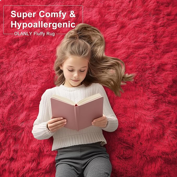 OLANLY 3x5 Machine Washable Small Bedside Rug, Soft Fluffy Shaggy Rugs - Image 6