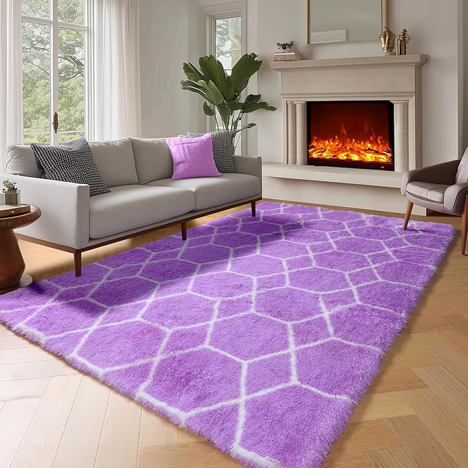 ONASAR Area Rugs for Bedroom Living Room, 4x6 Fluffy Purple and White Throw Rug - Image 5