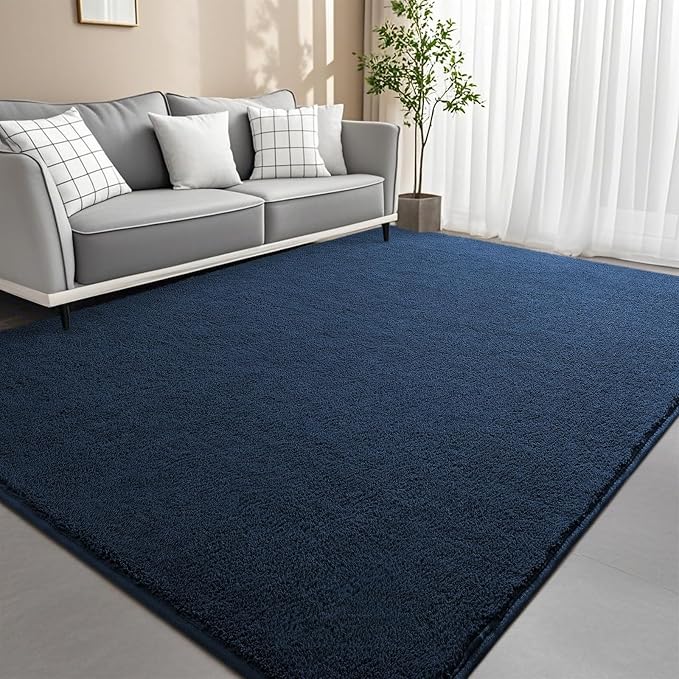 6x9 Feet Navy Blue Rug for Bedroom, Indoor Washable Memory Foam Rug for Living by Woottpe