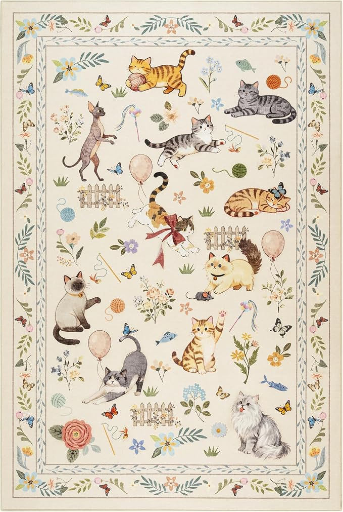 Unirea 2x3 Small Beige Washable Cat Area Rug, Door Mat Indoor Entrance Rug - Image 2