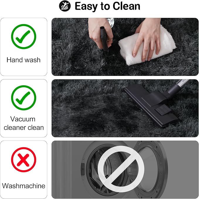 qulint Black Grey Area Rugs for Bedroom, 3x5 Area Rug for Kid Room Fluffy Soft - Image 4