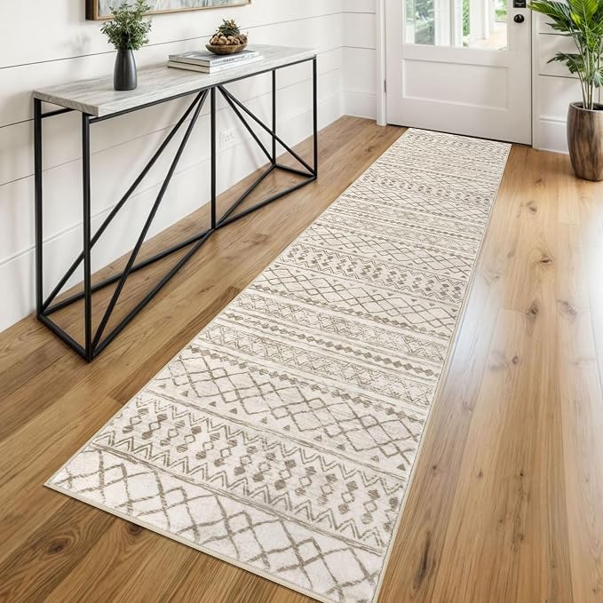 KUTA Moroccan Washable Kitchen Rugs 2x8 Non-Slip Vintage Beige Boho Rugs by KUTA