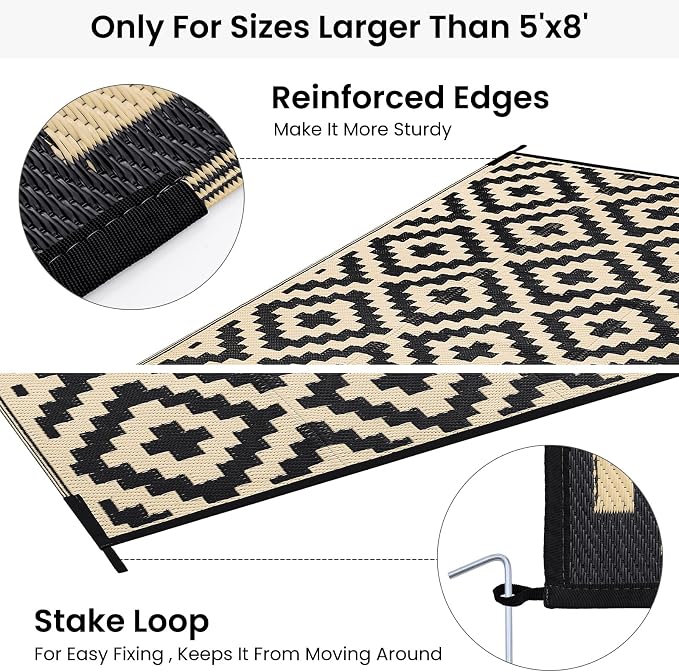 Smiry Waterproof Outdoor Rug 10X14 ft, Reversible Plastic Straw Patio Camping - Image 4