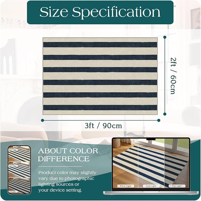 Blue and White Striped Outdoor Rug - Image 2