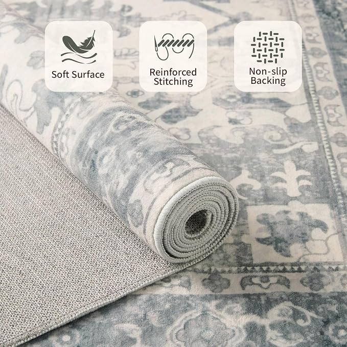 Rugxara 8x10 Washable Area Rug for Living Room, Extra Large Neutral Vintage - Image 6