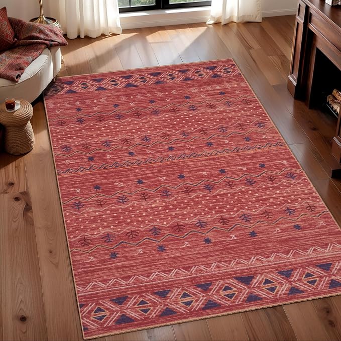 SERISSA 3x5 Area Rugs for Living Room, Washable Non-Slip Red Ochre Small Boho by SERISSAHomeDecorCollection