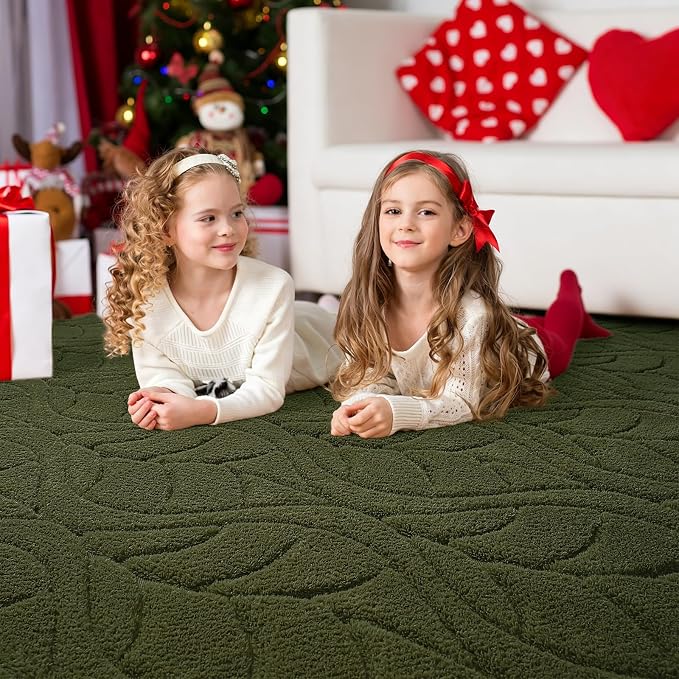 5x7 Olive Green Washable Area Rug - Image 3