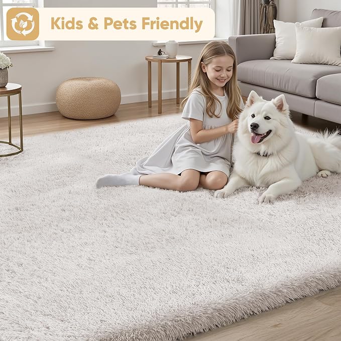 Area Rug for Living Room Bedroom: 9x12 White Soft Fluffy Shag Upgrade Non-Slip - Image 4