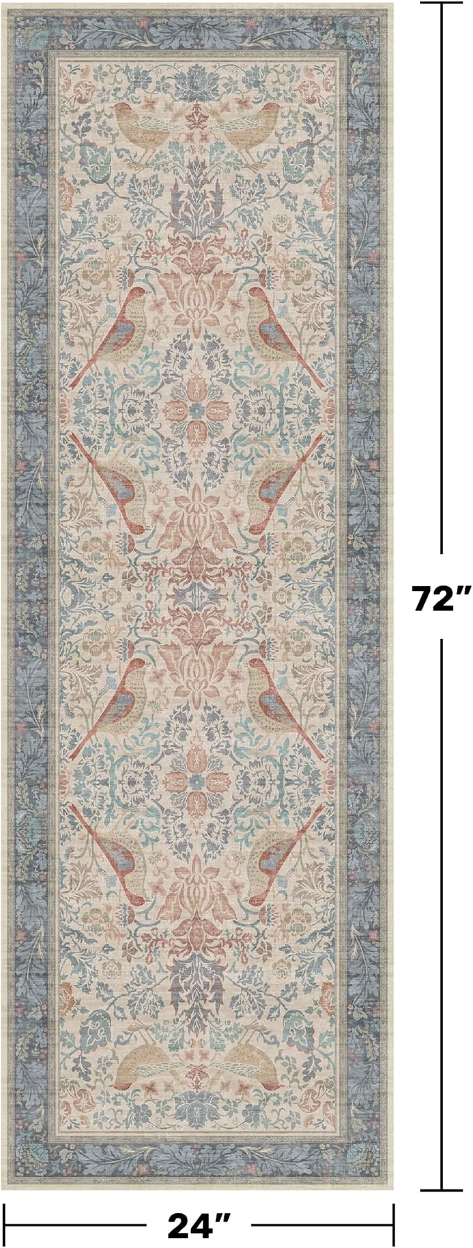 Red Blue Cream Vintage 2x6 Hallway Runner Rug - Image 2