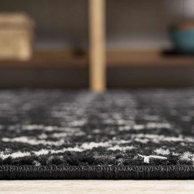 JONATHAN Y Boho Vintage Diamond Black/Ivory Round Area Rug 9 ft, Moroccan Hype - Image 5
