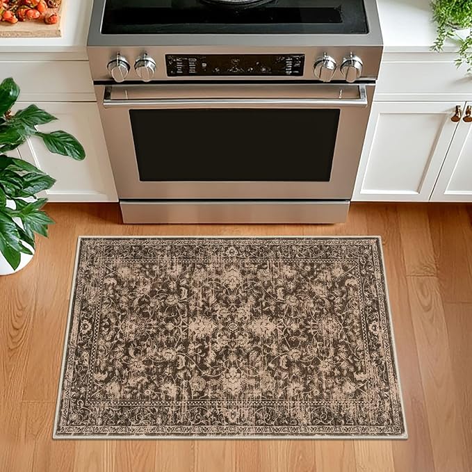 KILOCOCO Small Area Rug 2x3 Entryway Rugs Washable Rug Printed Vintage Floral - Image 2