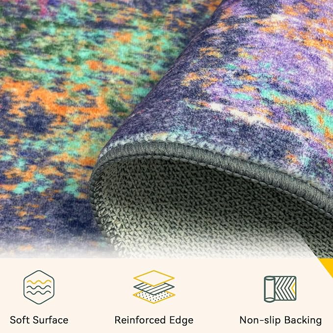 RELEANY Washable Area Rugs 6ft Non-Slip Modern Abstract Soft - Image 3