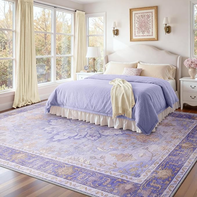 RELEANY Area Rugs Large 10'x14' Washable Non-Slip, Floral Vintage Distress - Image 2