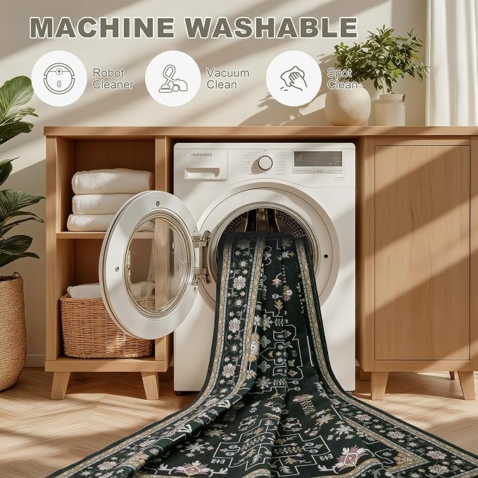 Round Area Rug for Living Room: 8 ft Washable Vintage Boho Soft Thin Circle Rug - Image 7