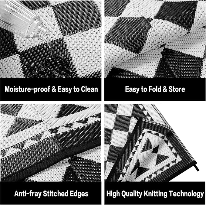 HUGEAR Outdoor Waterproof Rug 9'x12' Plastic Straw Rugs Washable Reversible - Image 6