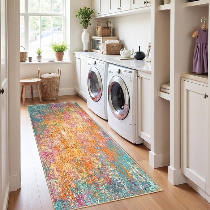 RELEANY Washable Area Rugs 2'x8' Non-Slip Modern Abstract Soft - Image 4