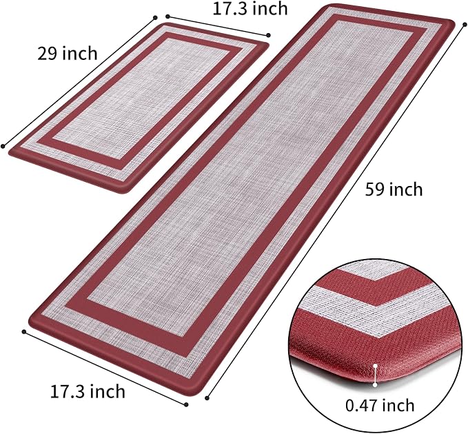 Mattitude Kitchen Mats Set of 2 Cushioned Rugs 0.47 inch Thick Anti-Fatigue Mats - Image 2
