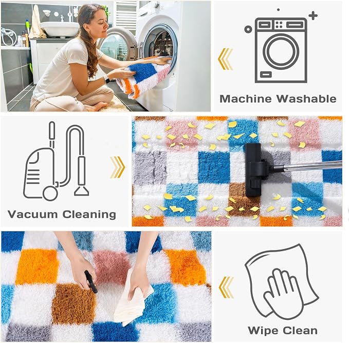 Checkered Rugs for Living Room Bedroom, 5x7 Area Rugs for Living Room, Modern - Image 4